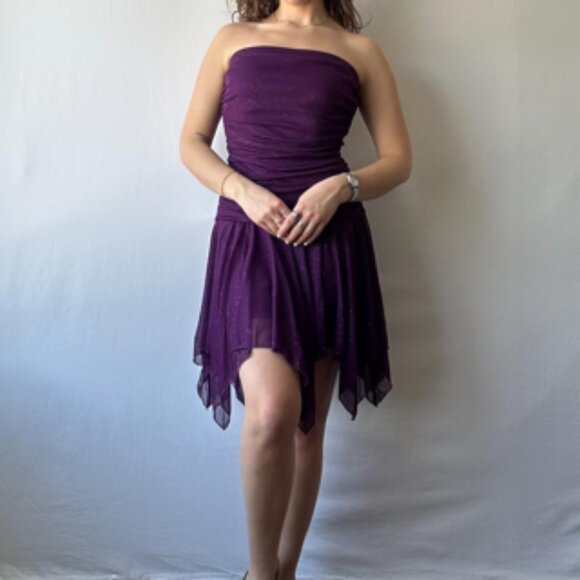 Vintage Y2k 00s Jessica Glitter Ruched Handkerchief Hem Dress - Picture 3 of 6